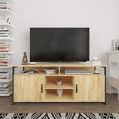 Modern Wood TV Stand with Metal Legs, Oak