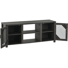 Modern TV Stand for 65'' TV with Large Storage Space, 3 Levels Adjustable Shelves & Magnetic Cabinet Door, Dark Oak