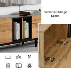 Modern TV Stand for 80’’ TV with 3 Doors & Media Console Table, Natural Wood