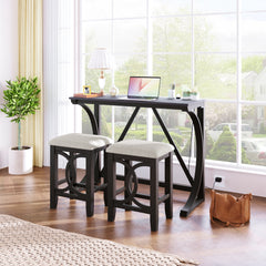 Farmhouse 3-Piece Counter Height Dining Table Set with USB Port & Upholstered Stools, Espresso