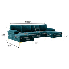 Living Room Sectional Sofa, Teal Blue