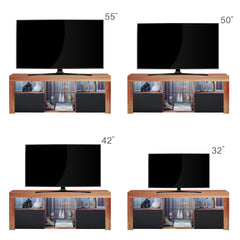 Modern TV Stand with Matte Body, High Gloss Fronts & 16 Color LEDs for 57 Inch TV, Black