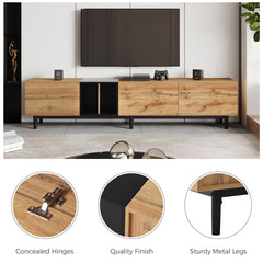 Modern TV Stand for 80’’ TV with 3 Doors & Media Console Table, Natural Wood