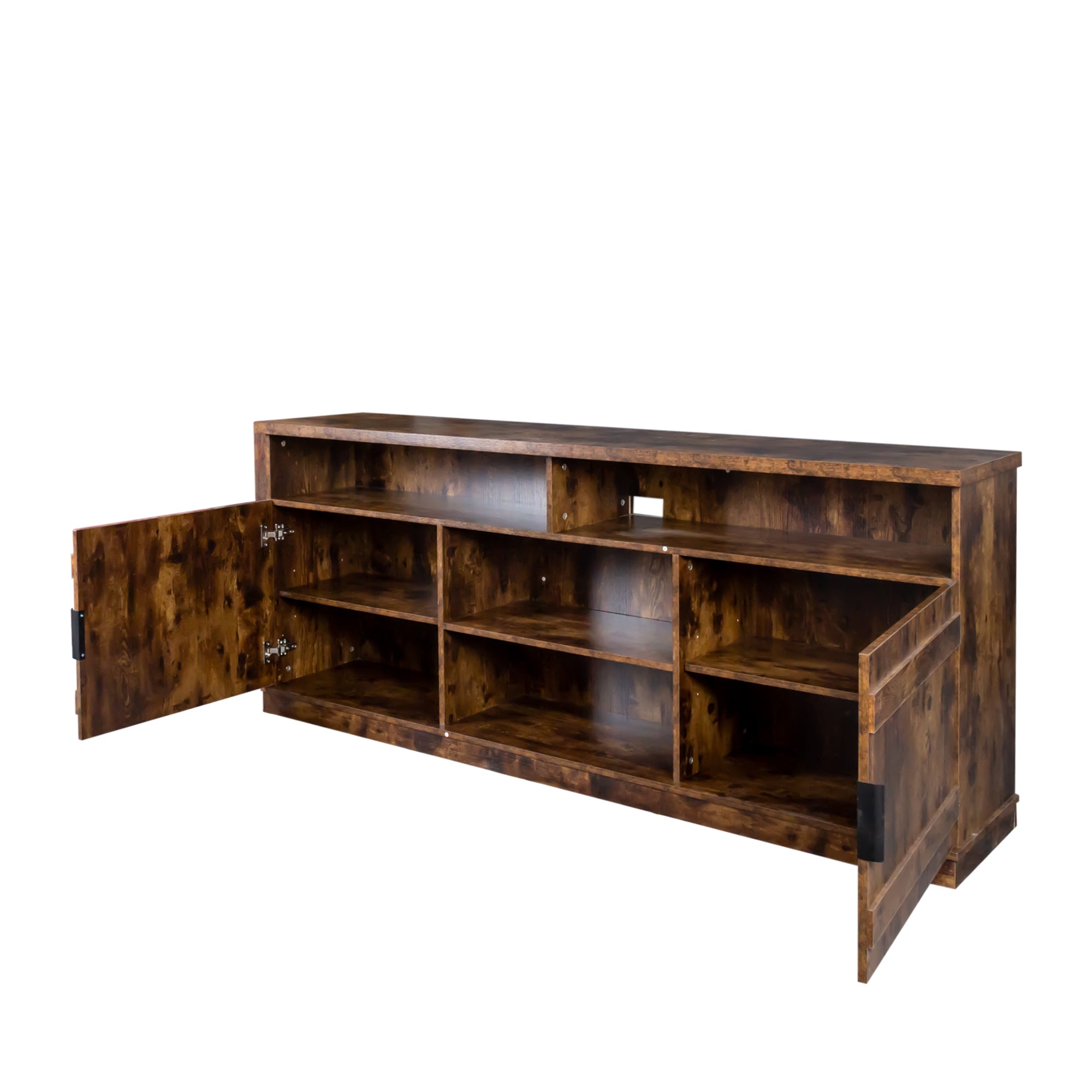 Modern Wood TV Stand with 3 Layers of Open Shelves & 2 Large-capacity Cabinets, Walnut