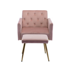 NOBLEMOOD Velvet Accent Chair with Adjustable Armrests and Backrest, Button Tufted Lounge Chair, Pink