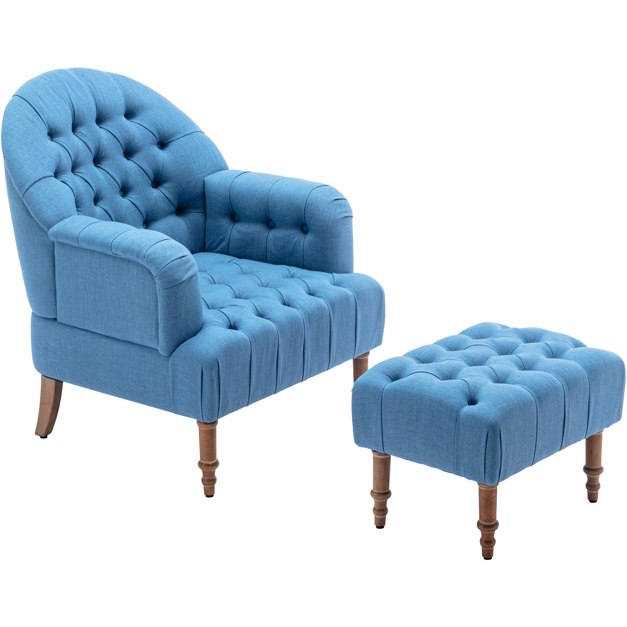 Accent Chair, Button-Tufted Upholstered Chair Set with Ottoman, Blue