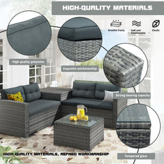 4 Pcs Outdoor Furniture Sofa Set with Storage Box