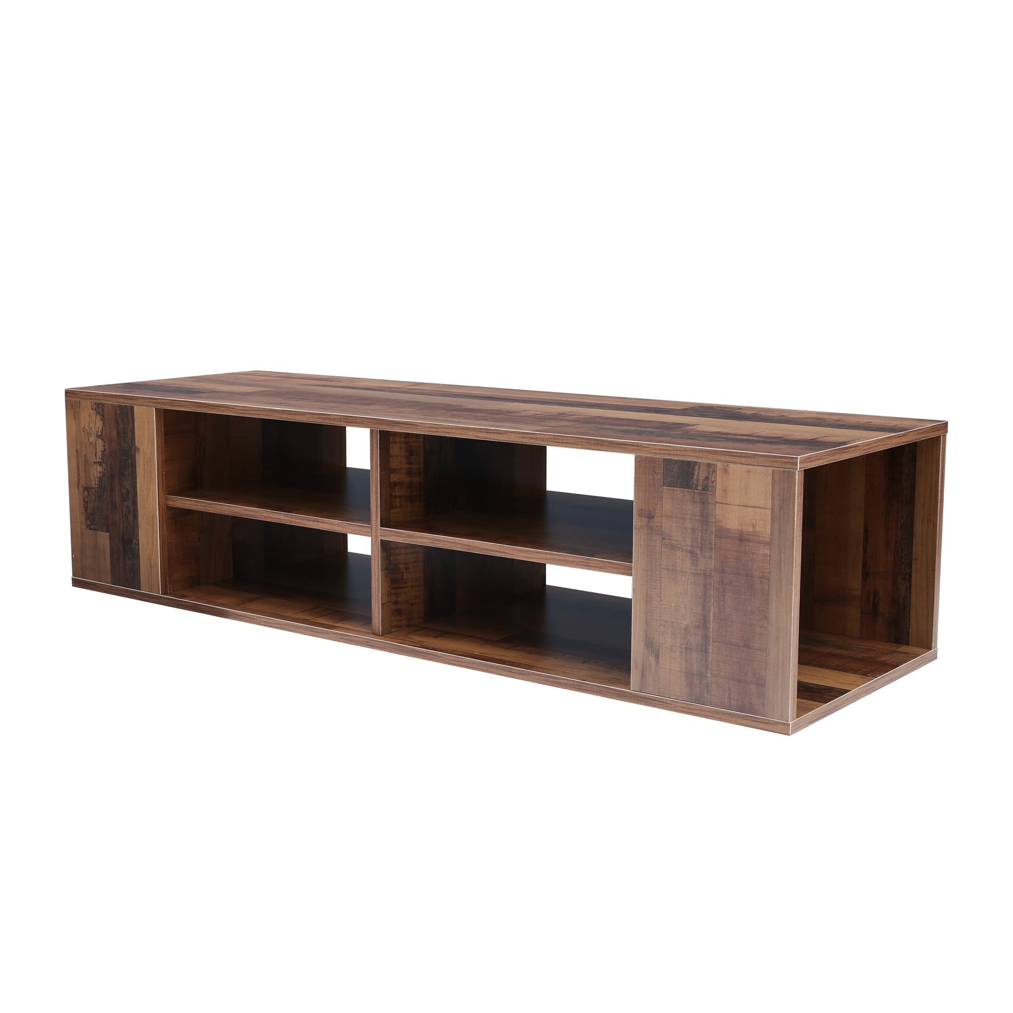 Wall Mounted & Floating TV Stand with Height Adjustable Component Shelf, Brown