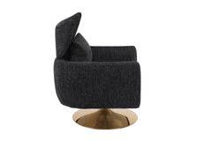 Classic Mid-Century 360-degree Swivel  Accent Chair, Black Linen