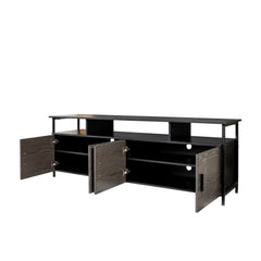 80-Inch Modern Simple Wood Grain TV Stand with Open Multifunctional Shelves, Black+ Gray