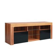 Modern TV Stand with Matte Body, High Gloss Fronts & 16 Color LEDs for 57 Inch TV, Black