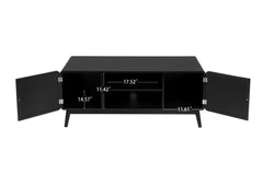 Boho TV Console with Rattan Doors for Bedroom & Living Room, Black