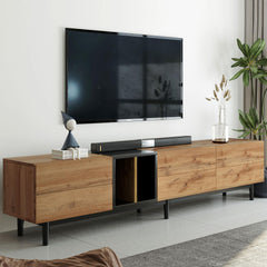 Modern TV Stand for 80’’ TV with 3 Doors & Media Console Table, Natural Wood