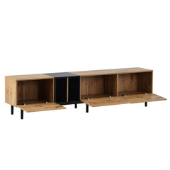 Modern TV Stand for 80’’ TV with 3 Doors & Media Console Table, Natural Wood