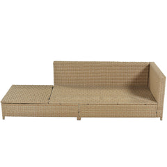 3-Piece Patio Rattan Sofa Set with Adjustable Chaise Lounge and Tempered Glass Table, Natural Brown+ Beige Cushion