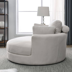 Swivel Accent Barrel Modern Sofa Lounge Club Big Round Chair with Storage Ottoman, Pillows, Beige