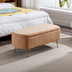 NOBLEMOOD Storage Ottoman Bench for End of Bed, Modern Camel Faux Fur Entryway Bench with Storage for Living Room Bedroom