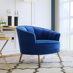 Modern Velvet Accent Barrel Chair Leisure Accent Chair Living Room Upholstered Armchair Vanity Chair for Bedroom Meeting Room，Blue