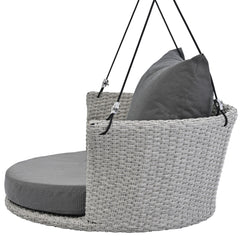 33.8” Rattan Woven Swing Chair, Porch Swing With Hanging Ropes, Gray