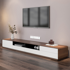 94" Modern Wood Fully-Assembled TV Stand with 4 Drawers, Open Storage Cabinet, Black Dividers & Walnut Veneer, White+Walnut