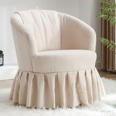 Linen Fabric Accent Swivel Chair Auditorium Chair With Pleated Skirt For Living Room Bedroom Auditorium,Beige