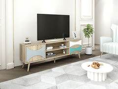 TV Stand with Storage Cabinet & Shelves, Brown Oak