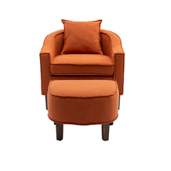 NOBLEMOOD Accent Chair with Ottoman, Mid Century Modern Barrel Chair Upholstered Club Tub Round Arms Chair, Orange