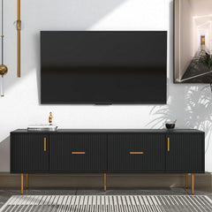 Durable, Stylish & Spacious TV Stand with 5 Champagne Legs for TVs Up to 75'', Black