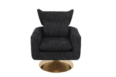 Classic Mid-Century 360-degree Swivel  Accent Chair, Black Linen