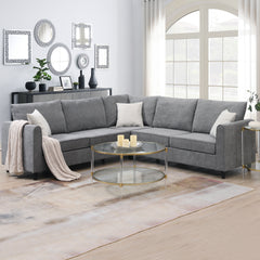 Modern Upholstered Sectional Sofa, L Shape Furniture Couch with 3 Pillows