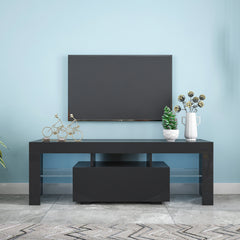 TV Stand with LED RGB Lights & Flat Screen Cabinet for Lounge Room, Living Room & Bedroom, Black