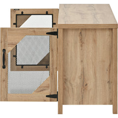 Modern TV Stand for 65” TV with Large Storage Space, 3 Levels Adjustable Shelves & Magnetic Cabinet Door, Natural Wood