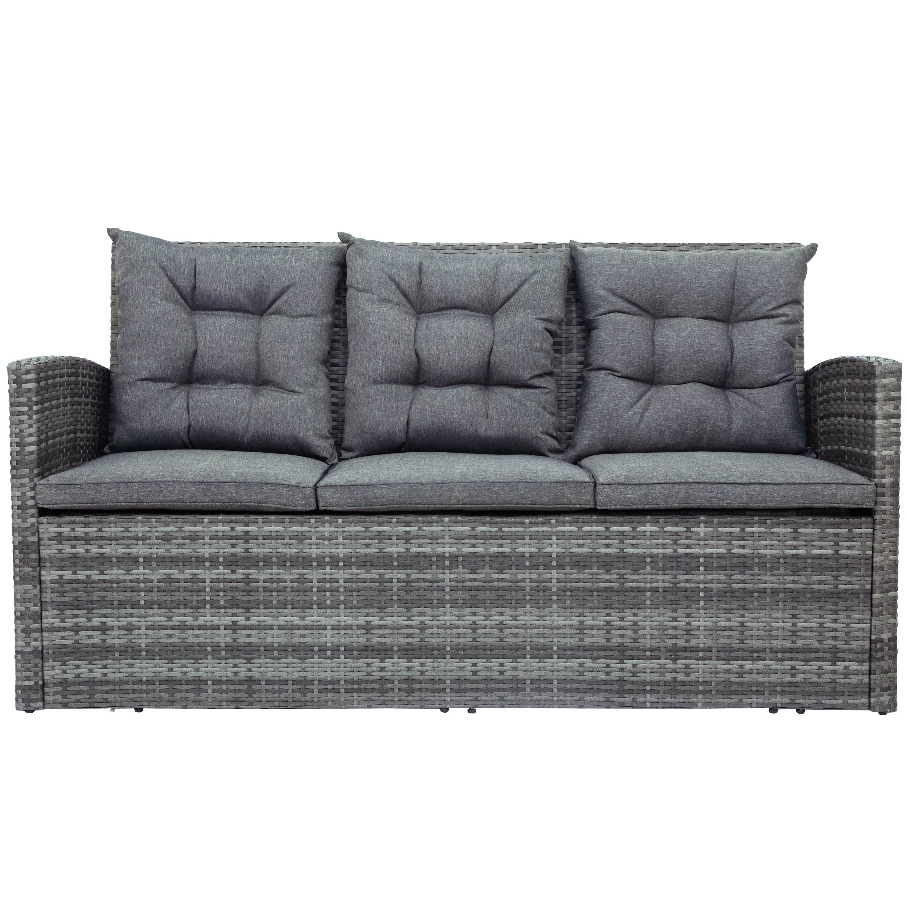 5-piece Outdoor UV-Resistant Sofa Set with Storage Bench, Glass Table, Gray