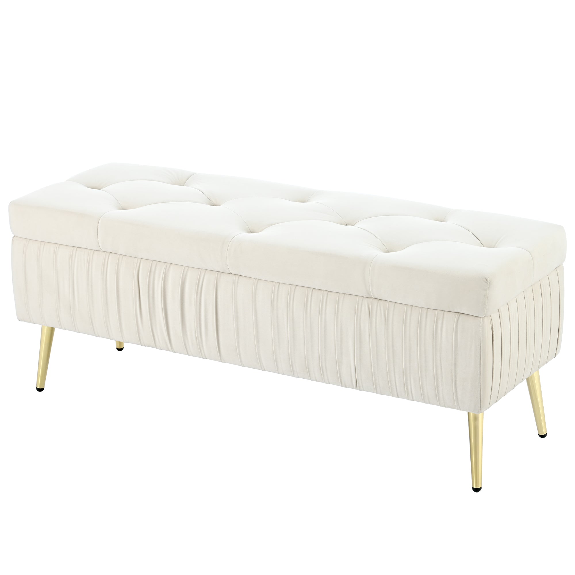 NOBLEMOOD Button-Tufted Ottoman w/ Storage, End of Bed Storage Bench w/ Safety Hinge, Solid Wood Frame, Metal Legs, Large Storage Bench for Living Room, Entryway, Hallway, Foot Rest