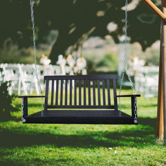 Hanging Porch Swing Wood Swing Bench with Hanging Chains, Black