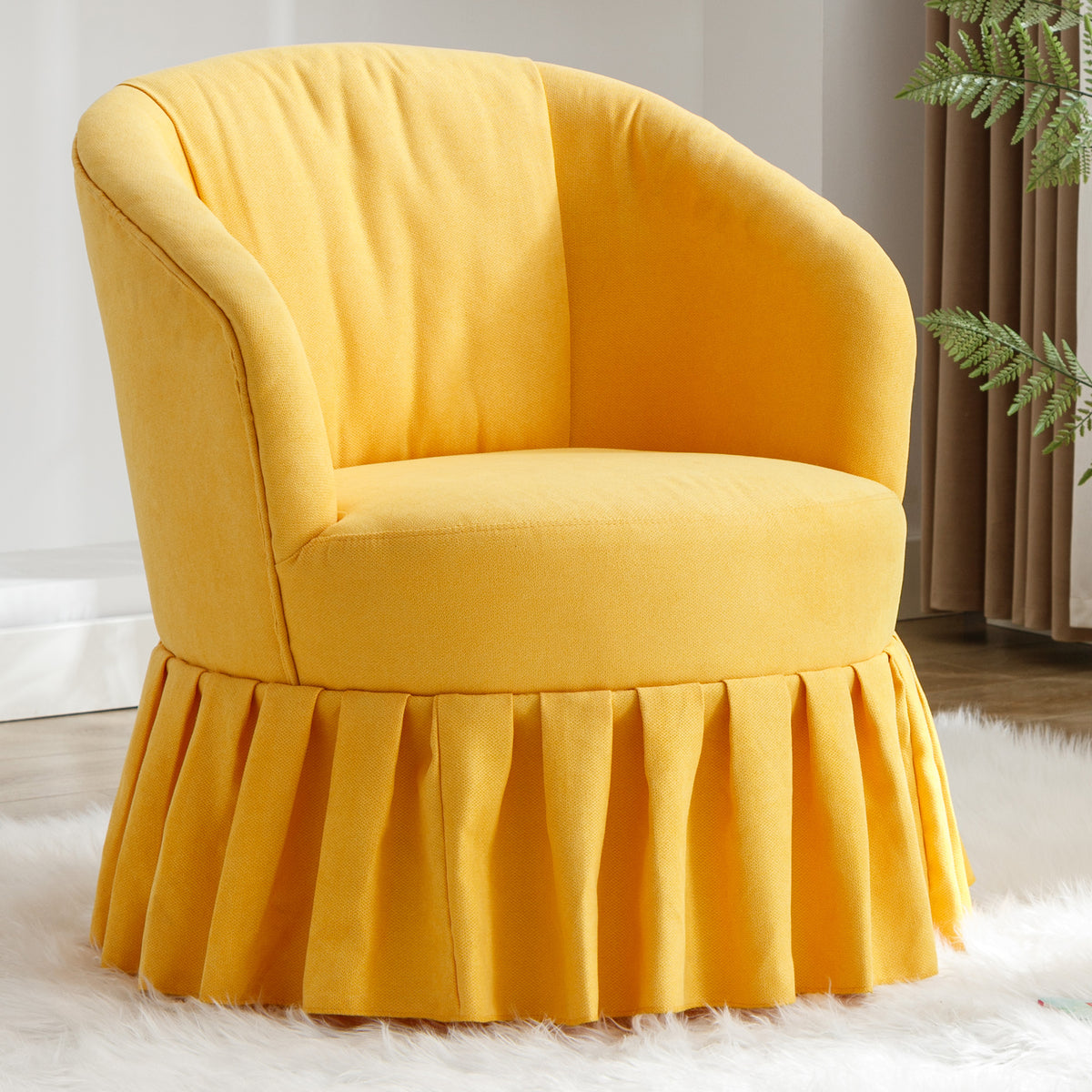 Linen Fabric Accent Swivel Chair Auditorium Chair With Pleated Skirt For Living Room Bedroom Auditorium,Yellow