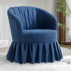 Linen Fabric Accent Swivel Chair Auditorium Chair With Pleated Skirt For Living Room Bedroom Auditorium,Blue