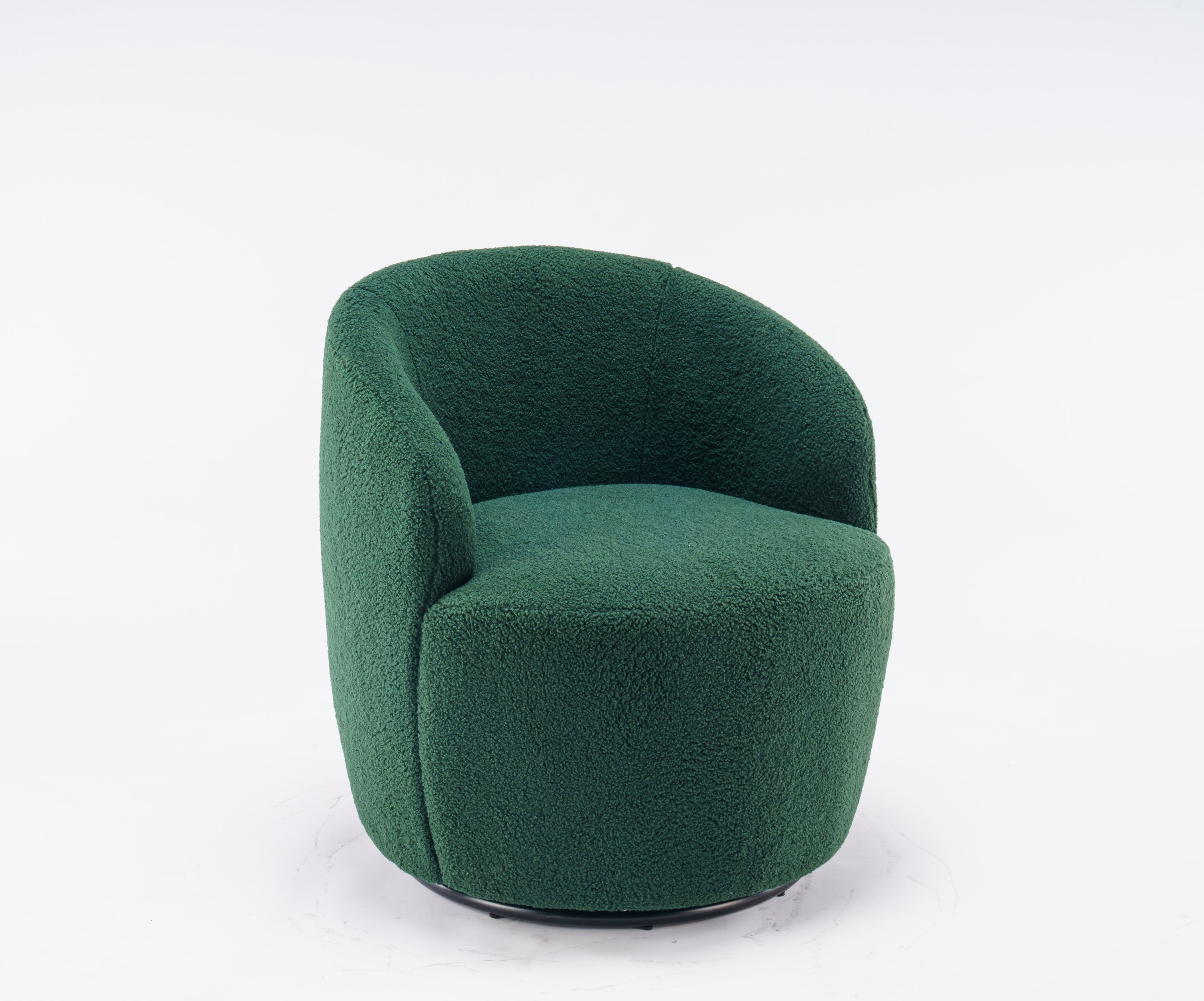 Teddy Fabric Swivel Accent Armchair Barrel Chair With Black Powder Coating Metal Ring,Dark Green