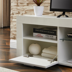 Modern TV Stand with LED Lights & High Glossy Front, White