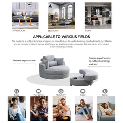 Swivel Accent Barrel Sofa Lounge Club Big Round Chair with Storage Ottoman, Pillows, Grey