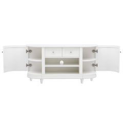 TV Stand with 2 Curved Doors, Adjustable Panels, Open Style Cabinet & Sideboard for TVs up to 46", White