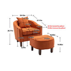 NOBLEMOOD Accent Chair with Ottoman, Mid Century Modern Barrel Chair Upholstered Club Tub Round Arms Chair, Orange