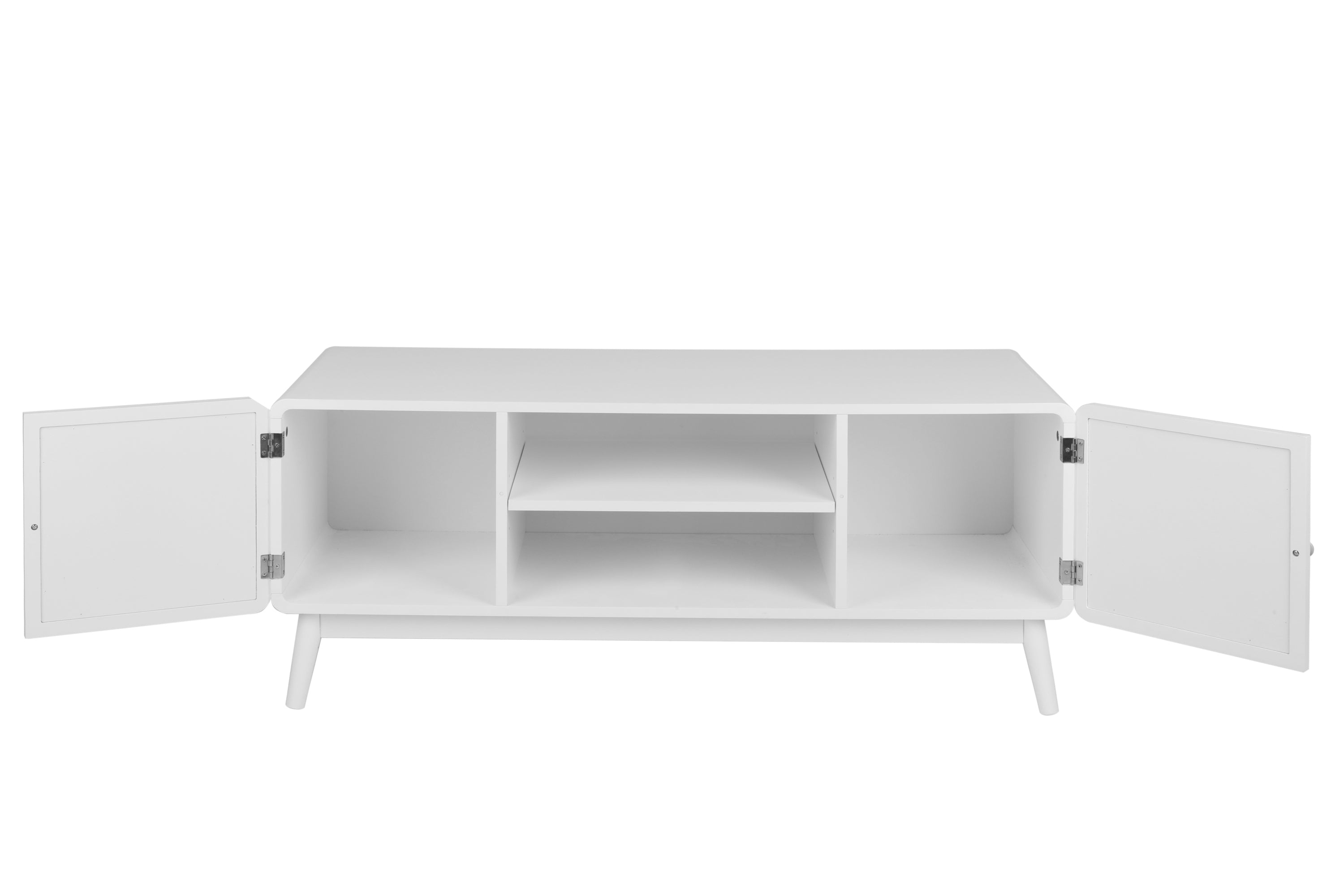 Boho TV Console with Rattan Doors for Bedroom & Living Room, White