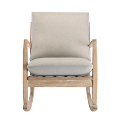 Solid Wood Rocking Chair Nursery Chair, Linen Fabric Upholstered Comfy Accent Chair for Porch, Garden Patio, Balcony, Living Room and Bedroom, Beige