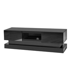 51.18" Modern TV Stand with LED Lights & High Glossy Front TV Cabinet for Lounge Room, Living Room & Bedroom, Black