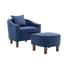 NOBLEMOOD Accent Chair with Ottoman, Mid Century Modern Barrel Chair Upholstered Club Tub Round Arms Chair, Blue