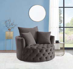 NOBLEMOOD Velvet Swivel Accent Barrel Chair with Button Tuefted and 3 Pillows for Living Room Bedroom, Grey