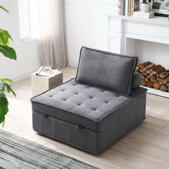4 in 1 Pull-out Linen Fabric Sleeper Sofa Bed w/ Pillow & Side Pockets, No Armrest, Dark Gray