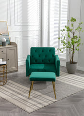 NOBLEMOOD Velvet Accent Chair with Adjustable Armrests and Backrest, Button Tufted Lounge Chair, Green