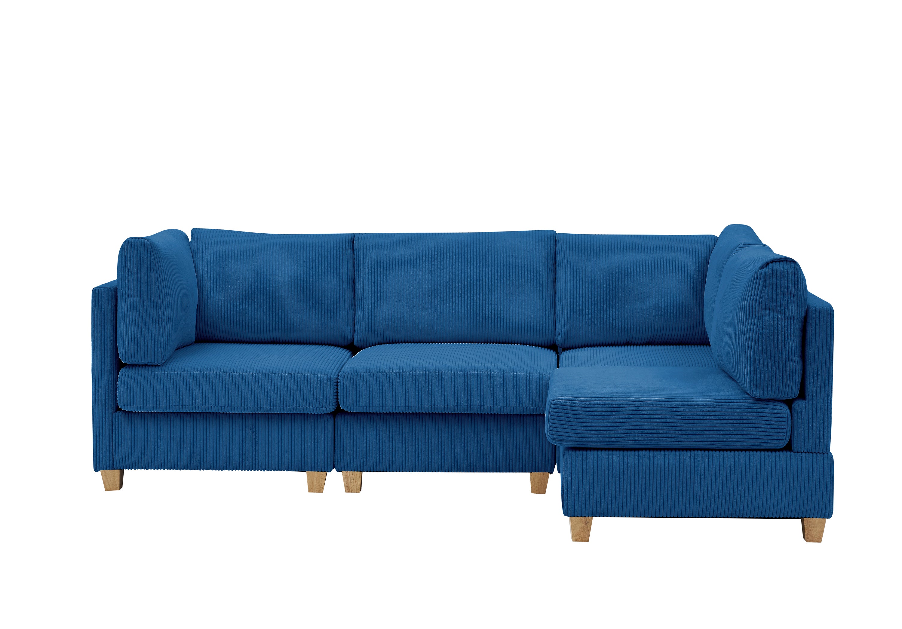 4 Pcs Corduroy Living Room Sectional Sofa with Wood Legs, Blue